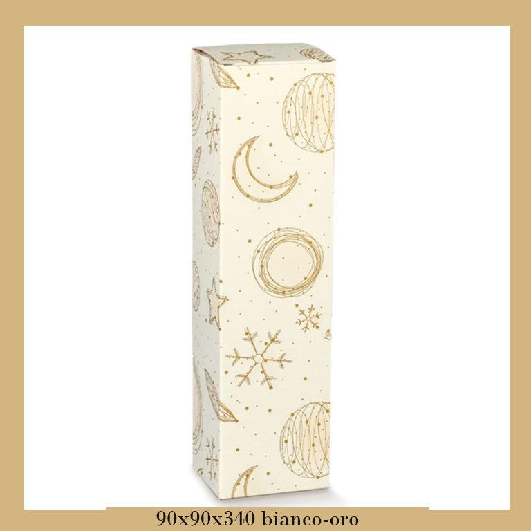 90 x 90 x 340 cm bianco oro disegni stelle fiocco di neve universo scatole porta bottiglie bordolese olio vino per confezione regalo natale confezionamento packaging verticale