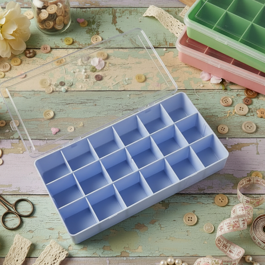 attrezzi bijoux scatole organizer contenitori vuoti porta perline 18 scomparti divisori per materiali hobby bigiotteria cucito creativo valigetta di plastica trasparente acrilica plexiglass base colore rosa verde azzurro