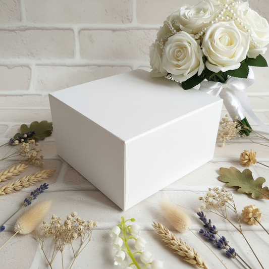 scatola quadrata scotton fibra bianco 12 x 12 x 8 cm bassa pieghevole cartoncino per confezionare bomboniera fai da te packaging idea regalo matrimonio comunione