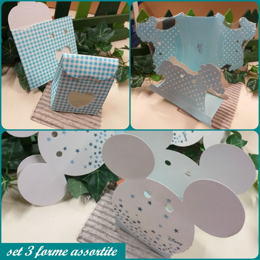 assortimento 3 forme di astuccio cavallino pupazzetto sacchetto cuore bimbo maschietto scatoline economiche portaconfetti nascita babyshower battesimo fai da te confezionamento packaging bomboniere