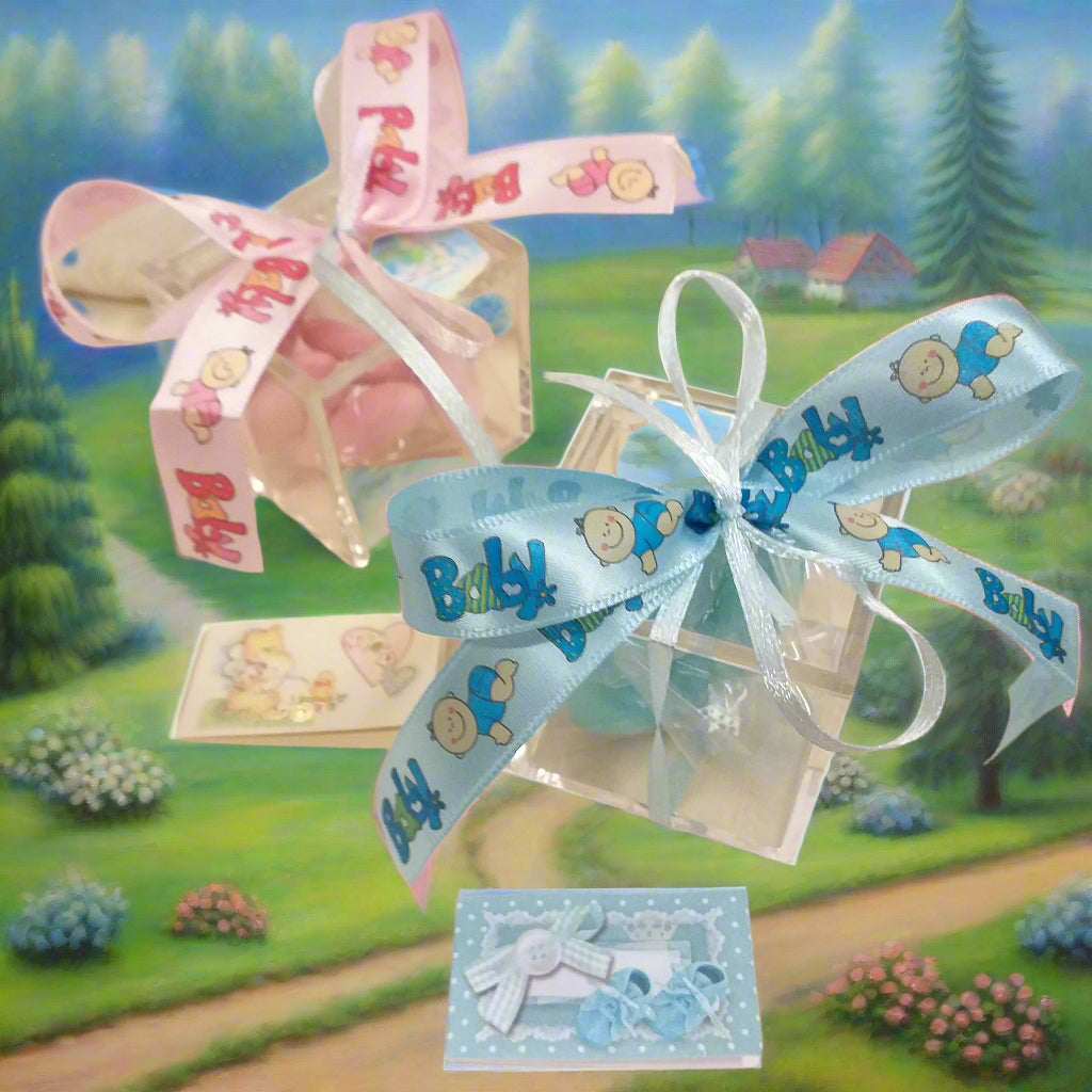 scatoline portaconfetti baby bebè rosa bimba femminuccia azzurro blu maschietto da confezionare bomboniere nascita Battesimo