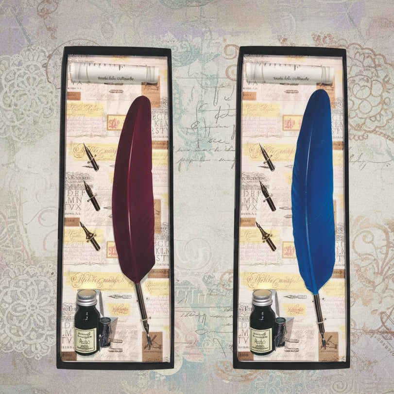 bordeaux e blu elettrico inchiostro stilografico colore-nero pennini di ricambio penna piuma set calligrafia astuccio box regalo idea bomboniera