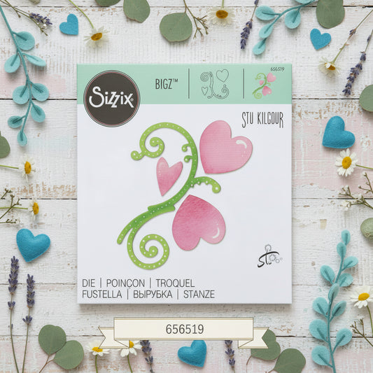 fustelle feltro sizzix Big Shot BIGZ stafil ramo floreale cuoricini, 656519 per tagliare pannolenci fommy gomma crepla creare decorazioni san valentino festa della mamma