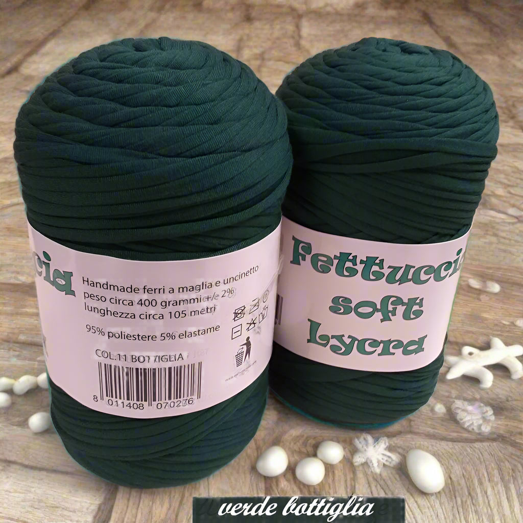 verde bottiglia colore 11 crochet shop lycra soft fettuccia borse uncinetto merceria accessori servizio mas produttore PL4000 poliestere con elastane morbida uso crochet pochette clutch bags abbigliamento moda shopper cestini