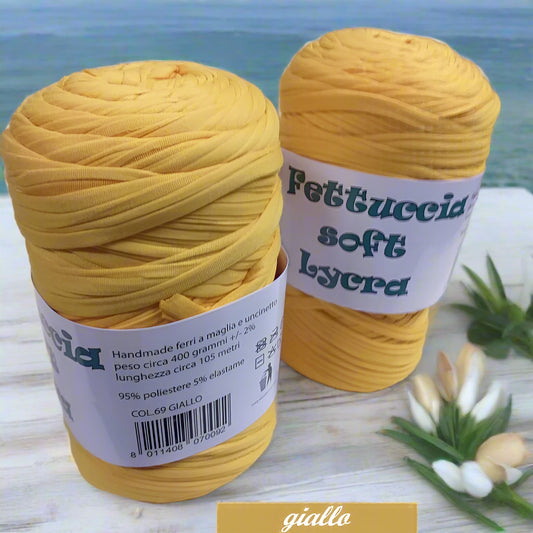 giallo colore 69 crochet shop lycra soft fettuccia borse uncinetto merceria accessori servizio mas produttore PL4000 poliestere con elastane morbida uso crochet pochette clutch bags abbigliamento moda shopper cestini