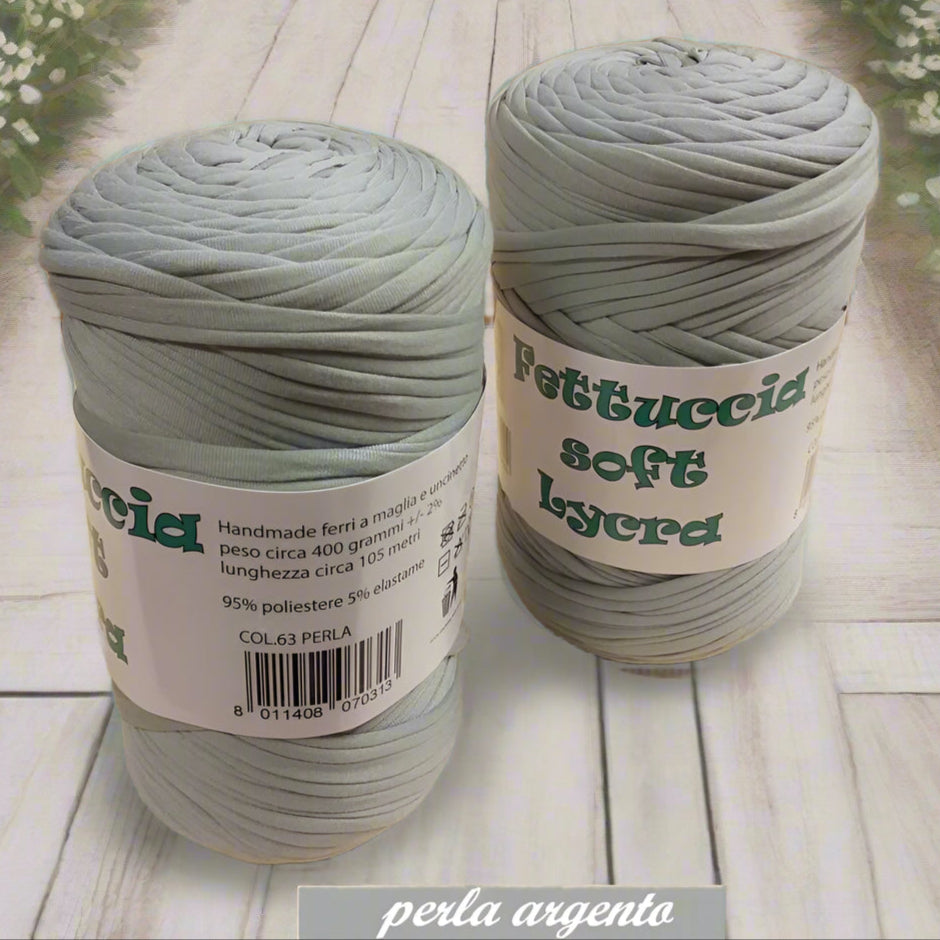 63 perla grigio argento crochet shop lycra soft fettuccia borse uncinetto merceria accessori servizio mas produttore PL4000 poliestere con elastane morbida uso crochet pochette clutch bags abbigliamento moda shopper cestini