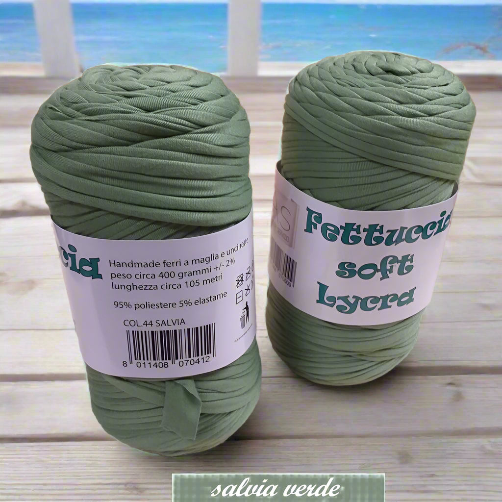 salvia verde colore 44 crochet shop lycra soft fettuccia borse uncinetto merceria accessori servizio mas produttore PL4000 poliestere con elastane morbida uso crochet pochette clutch bags abbigliamento moda shopper cestini