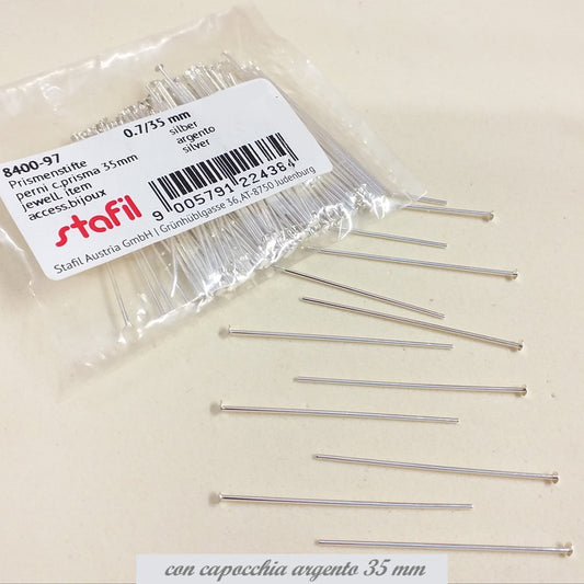 colore argento chiodini perni 35 mm spilli testa piatta capocchia aghi per creazione gioielli di bigiotteria orecchini perline