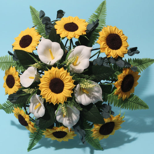 idea composizione fai da te con calle e girasoli e verde finto artificiale da realizzare con fiore foglia jumbo gigante Thikas Renkalik stampi formine modelli craft molds per fommy gomma crepla eva foam mousse termo-modellismo termo-formabile tessuto stoffa sughero legno di balsa ecopelle