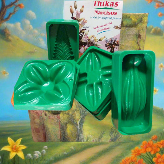 stampi formine craft fommy molds Narciso sagome doppie per composizioni fiori di lirio, gigli, tulipani, mughetti, krokus, giunchiglie, con foglie di felce termomodellismo gomma crepla, tessuto, ecopelle per flora artificiale Thikas Renkalik