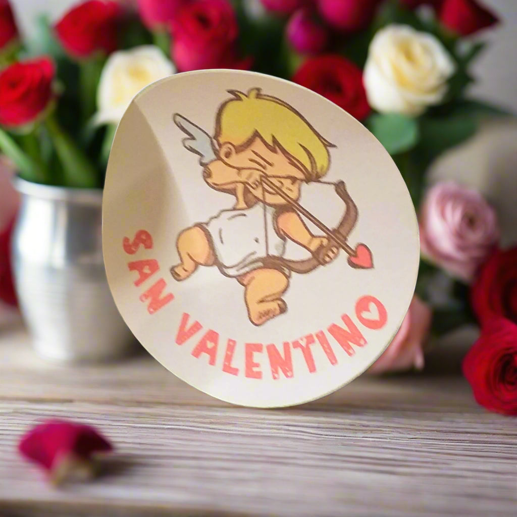 cupido tag tondo arco freccia cuoricino san valentino etichetta adesiva sticker packaging confezione regalo fioristi enogastronomia