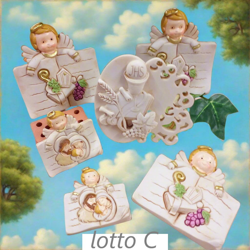 lotto C angioletti simboli Mitria uva pastorale Sacra Famiglia Calice fine serie oggetti religiosi sacri simboli stock bomboniere offerte comunione cresima battesimo icone Santo Giorno