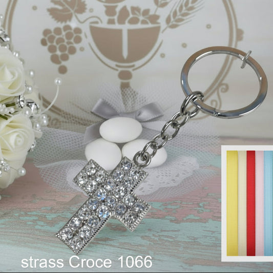Brillantini strass Croce portachiavi bomboniera Prima Comunione Santa Cresima ricordino souvenir religioso sacro party favors
