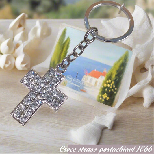 Brillantini strass Croce portachiavi bomboniera Prima Comunione Santa Cresima ricordino souvenir religioso sacro party favors