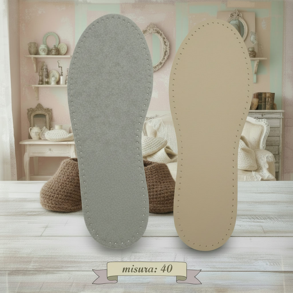 misura 40 accessori uncinetto con solette forate feltro ecopelle uso basi suole ciabatte pantofole babucce maglia lavori fai da te artigianali stoffa tessuto pannolenci