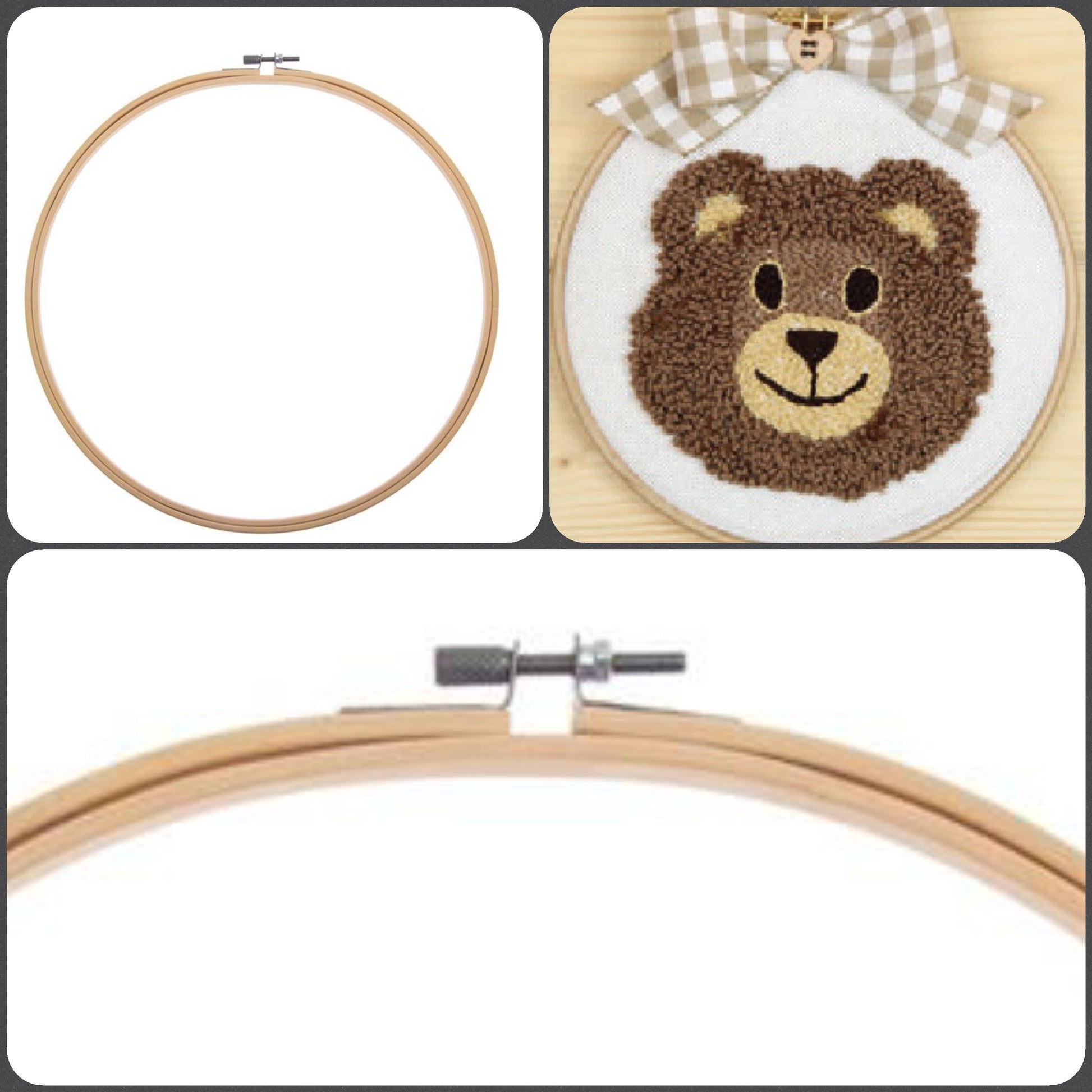 telaio bambù con vite regolabile cerchio anello rotondo cornice ricamo punto croce utilizzo cucire tela stoffa pittura lavori maglia ricamare idea orsetto fuoriporta bambini