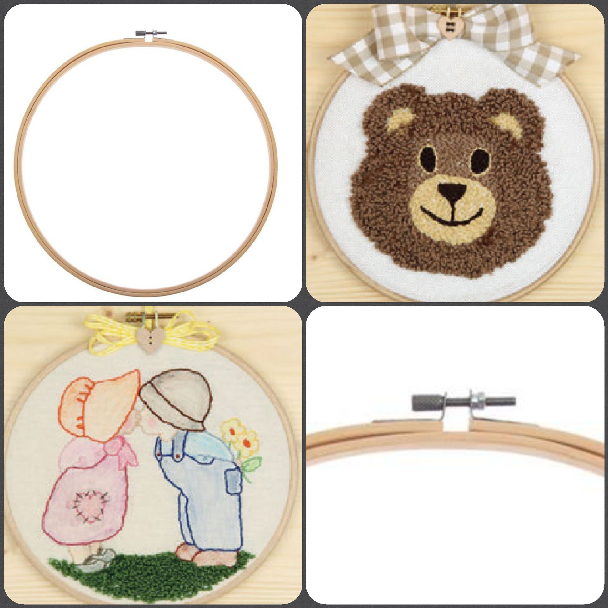 telaio bambù con vite regolabile cerchio anello rotondo cornice ricamo punto croce utilizzo cucire tela stoffa pittura lavori maglia ricamare idea orsetto e bimbi quadretti