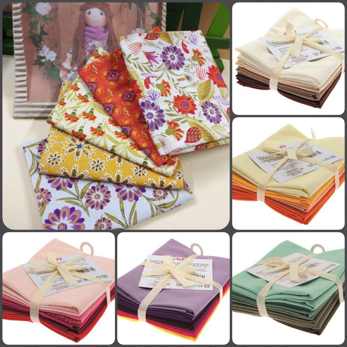 assortimento fiori wild flower fantasia e colori tinta unita di stoffe cotonine stock tessuti scampoli uso cucito creativo bambole di pezza fiocchi nascita hobbistica vetrinistica