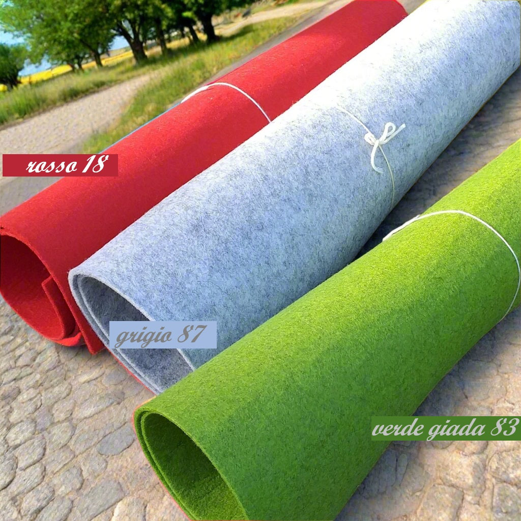 feltro colorato 3 mm cucito creativo foglio tessuto stafil marianne hobby 3 colori rosso grigio verde giada uso fai da te pasquale bambole fiocchi nascita borse fustellati lavoretti creativi bambini