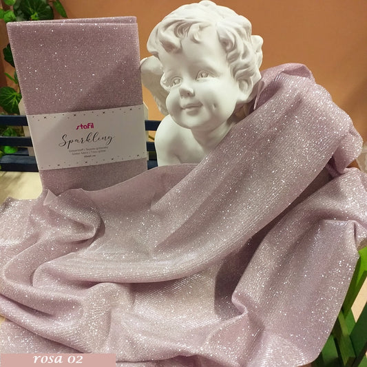 rosa nascita baby stoffa glitter tessuto sparkling brillantinato stafil 50 x 55 cm vetrina statua angelo idea decorazioni pasqua natale scampoli da hobbistica