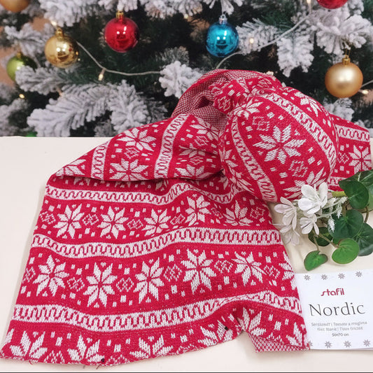 vendita pannello knit fabric, tissu tricotè, strickstoff, tessuto nordico rosso stoffa addobbi natalizi bambole pupazzi rivestire palline polistirolo albero Natale