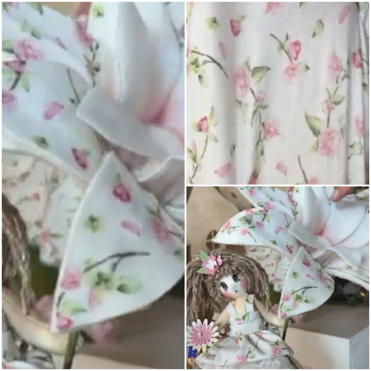 capriccio ramage scampoli tessuto elasticizzato fiorellini rosa colori pasquali per fai da te bambole di pezza stoffa vetrina negozio online materiali creativi Renkalik fiori giganti