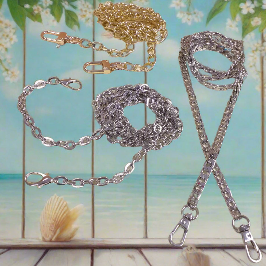 colore oro argento manici tracolla catene borse uncinetto per pochette clutch bags bustine di tessuto stoffa corda fettuccia con moschettoni finali