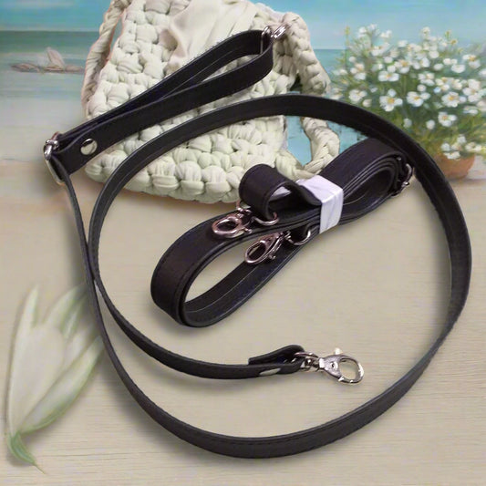 tracolla ecopelle nero 130 cm con regolatore lunghezza moschettoni ganci per borse uncinetto artigianali fai da te fettuccia pochette da sera o cerimonia