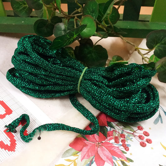colore verde tricotin corda tubolare cordoncino da riempire di filo modellabile filato brillantini glitter scritta cordino lurex glitterissimo lamè stafil tubecord pronto per nomi ghirlande fuoriporta packaging pacchi confezioni regalo Natale