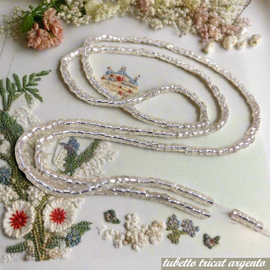 argento tricat 9/0 pive bastoncini conteria rocailles mezze linee pivette tubicini baguettes perline perle da ricamo abbigliamento tubetti uso ricamare abiti costumi borse bigiotteria creare bijoux bigiotteria fai da te gioielli sandali