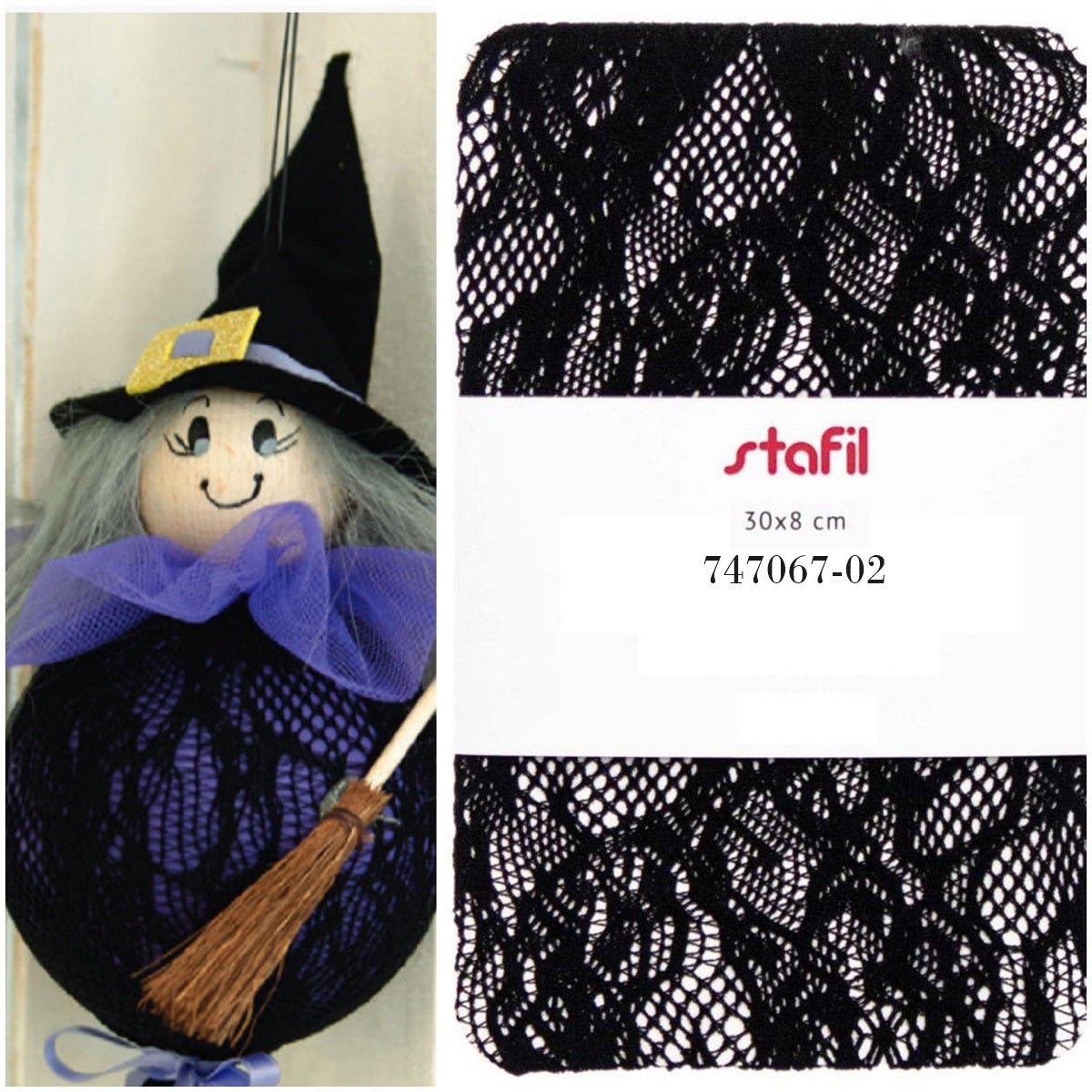 rete pizzo nero tubolari Stafil tessuto elasticizzati uso rivestire uova pasquali creare decorazioni natale sfere palline albero streghette halloween befana epifania