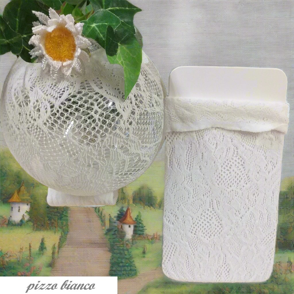 bianco vetrina negozio tessuto tubolari elasticizzati pizzo rete cotone estensibile per bambole fiori rose sfere palline Natale uova Pasqua decorazioni addobbi bamboline