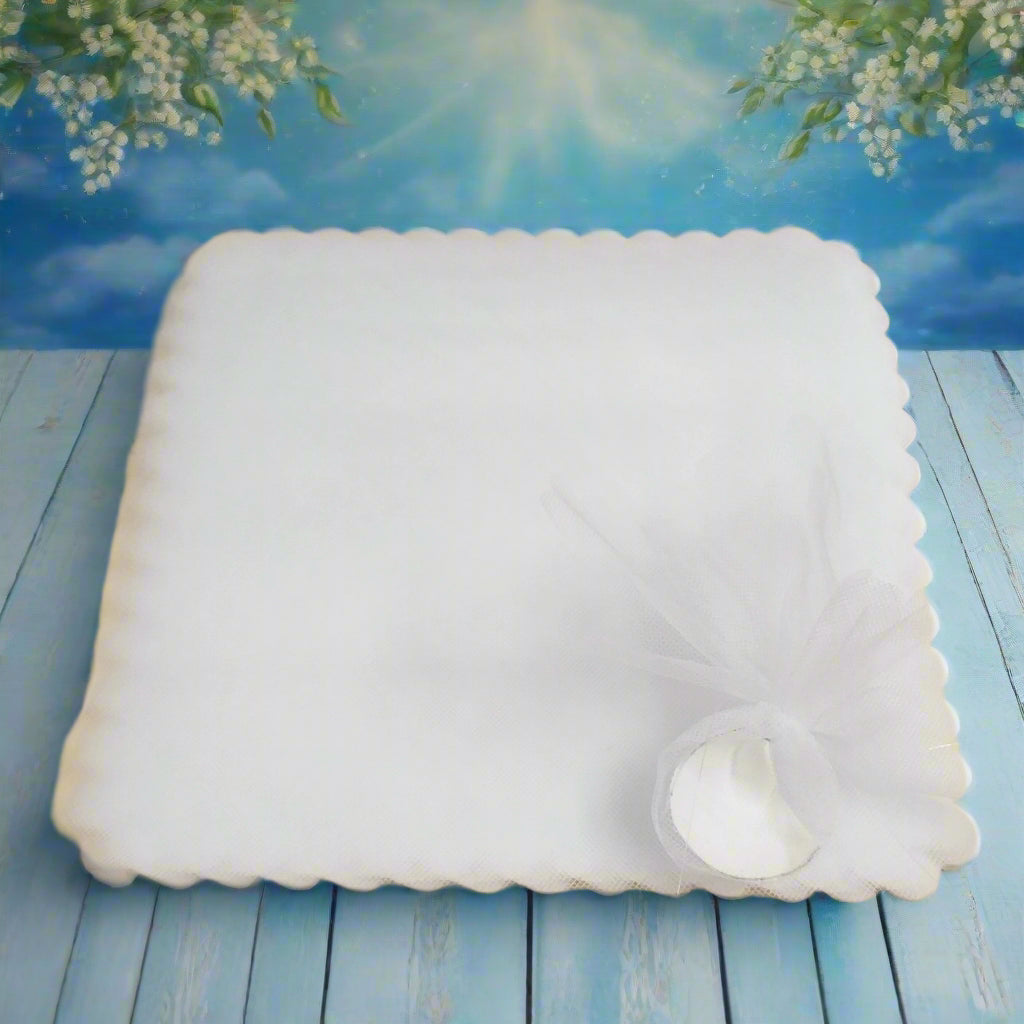 quadrato tulle filè retina bianca uso fai da te bomboniere confezionare portaconfetti con confetti modello ciuffetto pompon sacchetto caramella