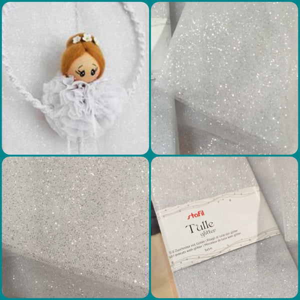 tessuto leggero glitterato brillantinato Stafil stoffa 3 x 1 metro idea fai da te tutù ballerina bambola fiocco nascita