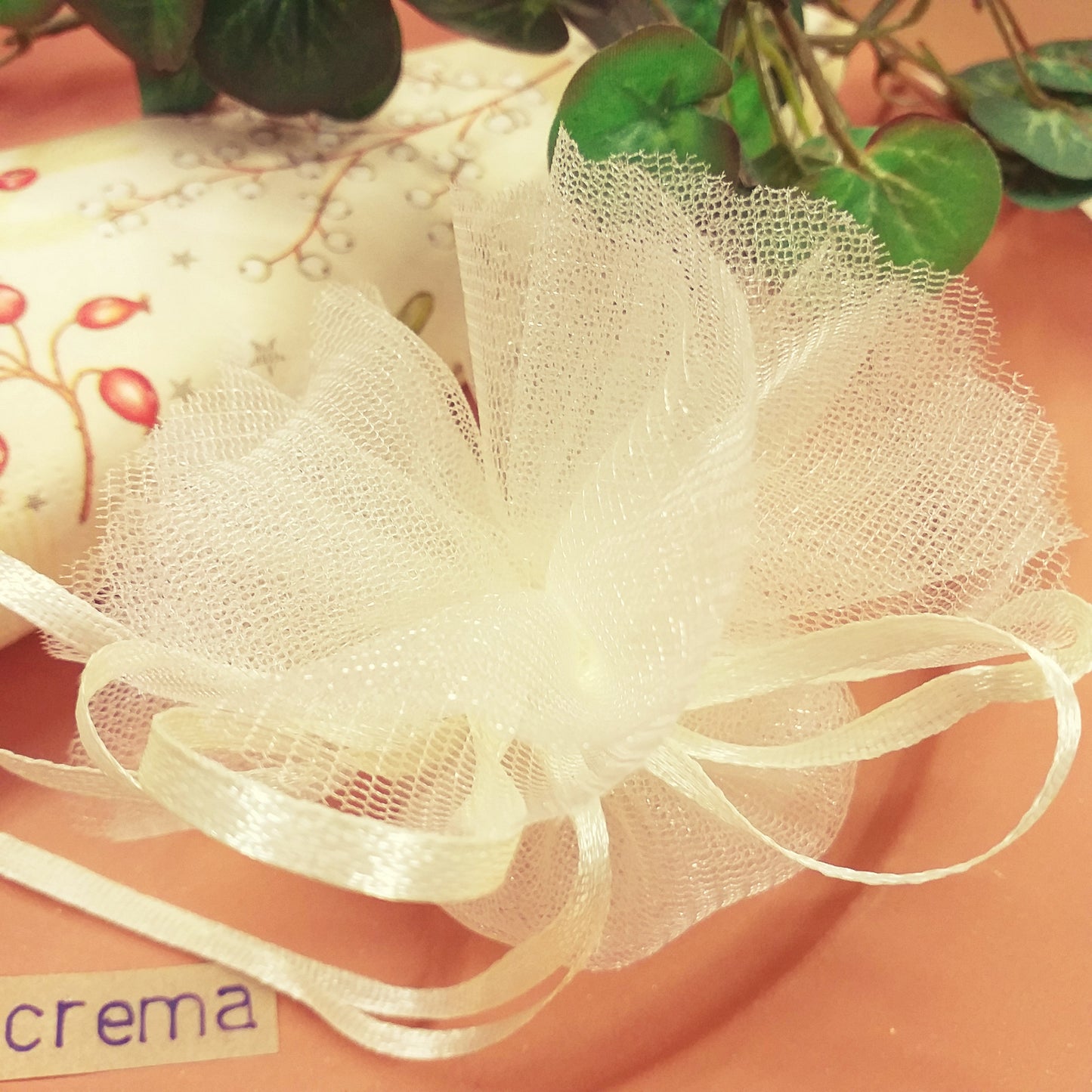 colore crema sacchetti portaconfetti centrini organza bomboniere fai da te doppio tulle velo tirante nastrino uso facile confezione confetti matrimonio prima comunione battesimo nascita laurea