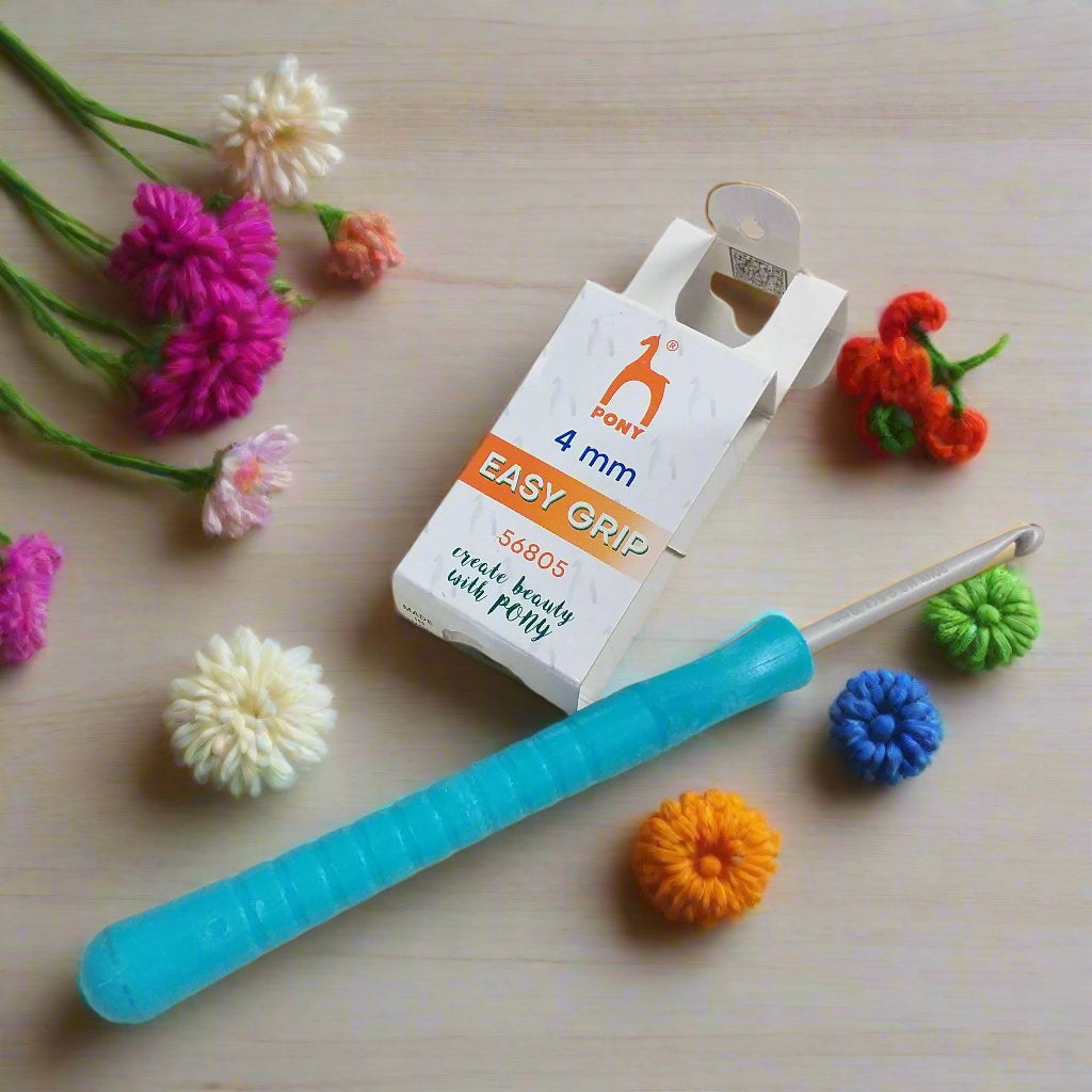 Pony uncinetto alluminio manico gomma easy grip ergonomico misura 4 mm per fettuccia corda lana filato cotone grosso cordoncino borse tappeti cuscini