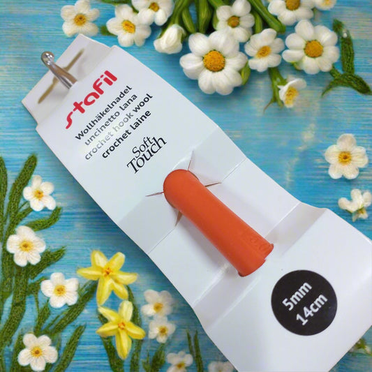 Stafil wollhakelnadel, crochet hook wool, soft touch uncinetto alluminio manico gomma ergonomico misura 5 mm per fettuccia corda lana filato cotone grosso cordoncino borse tappeti cuscini