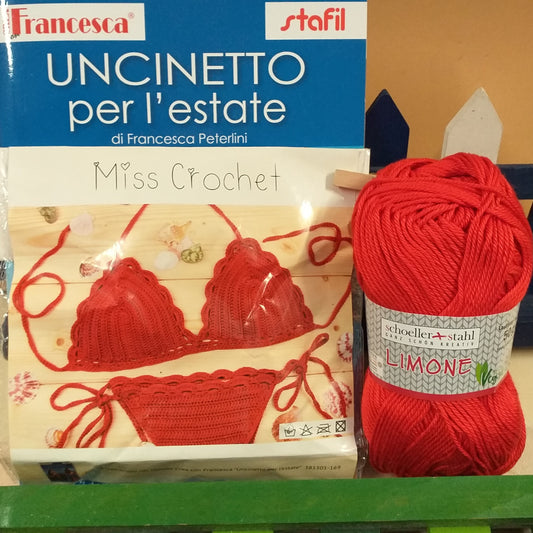 gomitolo filato vegano rosso Stafil-Schoeller limone e Uncinetto per l'estate schemi facili moderni manuale libretto per realizzare capi d'abbigliamento di cotone grosso per spiaggia mare costume bikini da bagno top magliette canotta