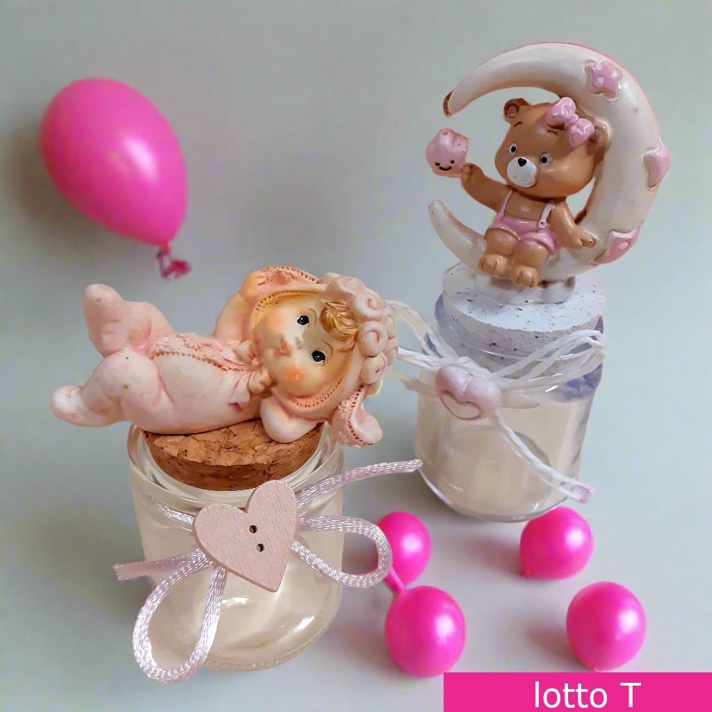 stock offerta coppia barattolini vasetti portaconfetti orsetto cuoricino fiocco luna stellina bomboniera bimba femminuccia battesimo nascita babyshower