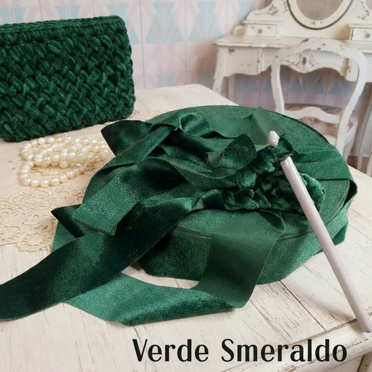 maglina verde smeraldo velvet crochet fettuccia velluto per borse uncinetto pizza per clutch bags pochette cerimonia matrimonio eleganti borsette
