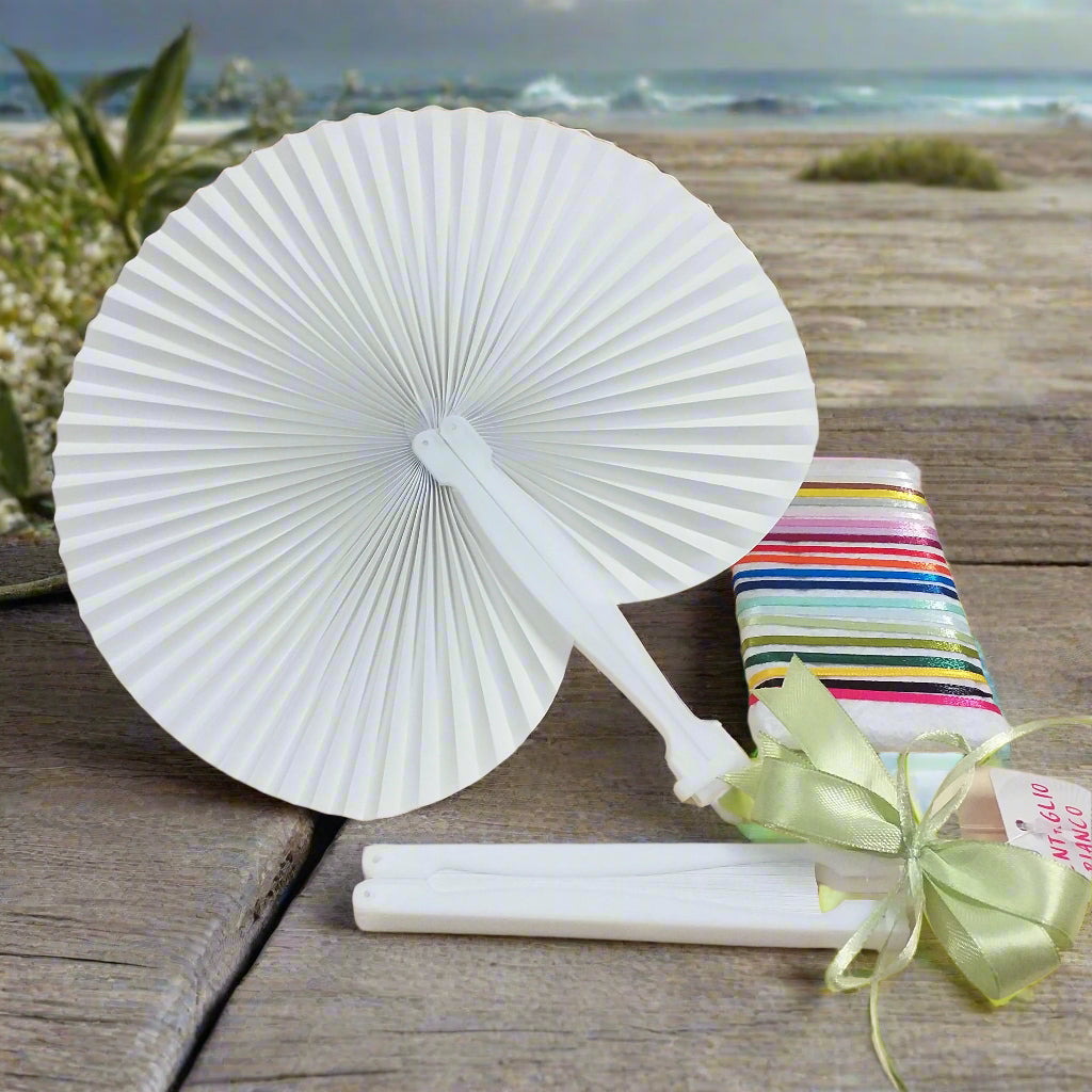 fiocchetto verde salvia ventaglio carta bianco pieghevole uso allestimento unione civile matrimonio cerimonia comunione cresima estate da decorare o dipingere fai da te