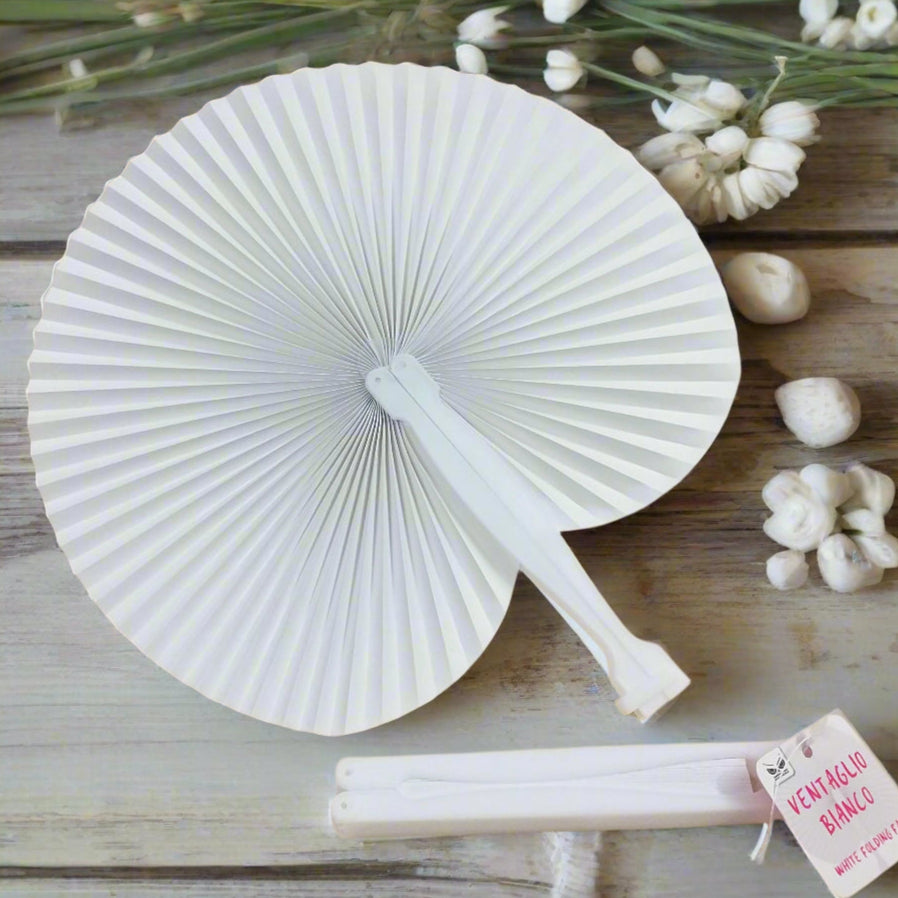 ventaglio carta bianco pieghevole uso allestimento unione civile matrimonio cerimonia comunione cresima estate da decorare o dipingere fai da te