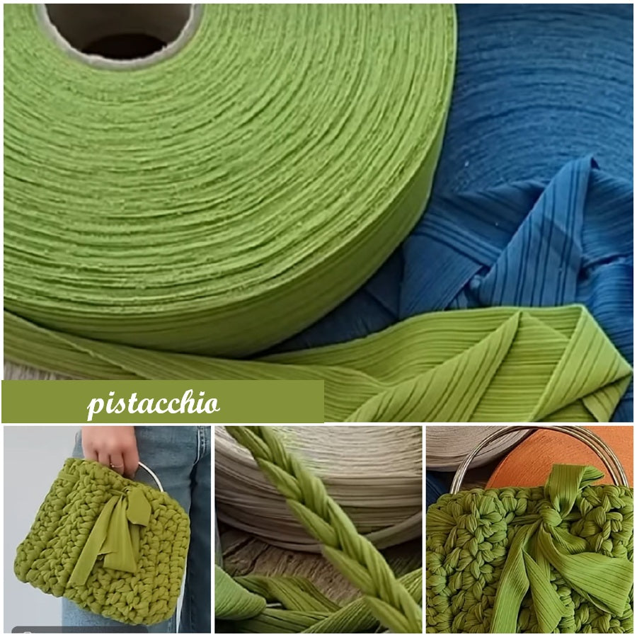 verde pistacchio lycra-soft pizza fettuccia elasticizzata morbida borse uncinetto sottile uso crochet bags clutch pochette abbigliamento moda bustine