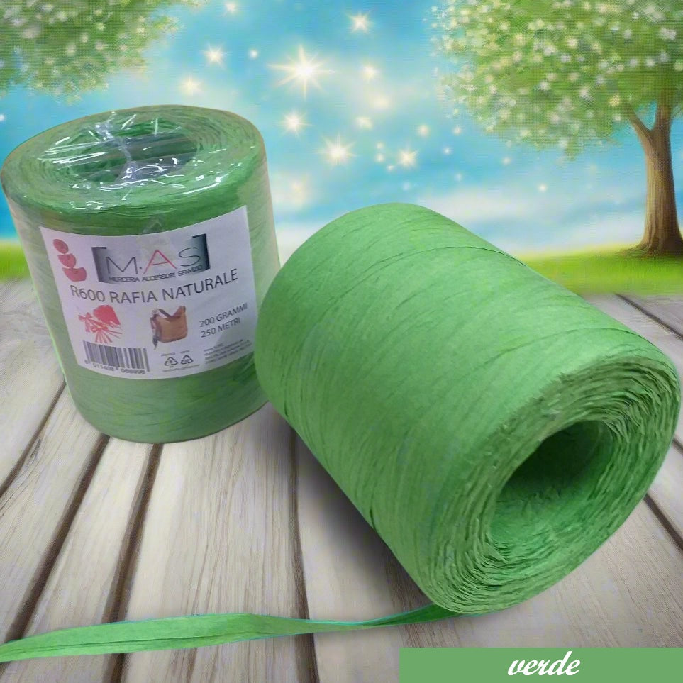 verde rotolo rocca rafia naturale vegetale di cellulosa R600 merceria accessori servizio uso uncinetto crochet bag borse estive cappelli spiaggia mare abbigliamento moda