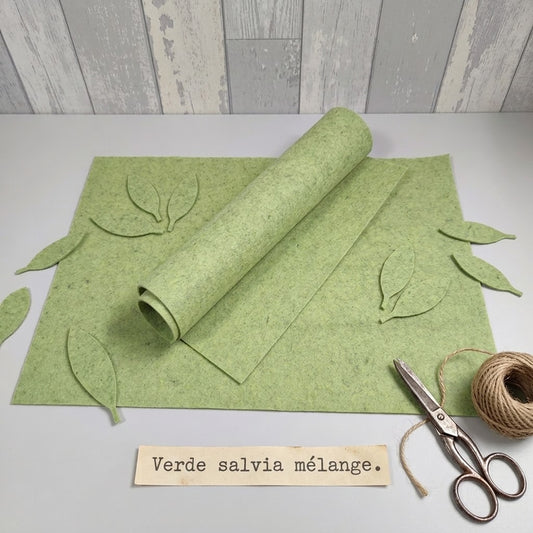 verde salvia melange feltro 2 mm da fustellare per foglie fai da te packaging green eco friendly con corda spago