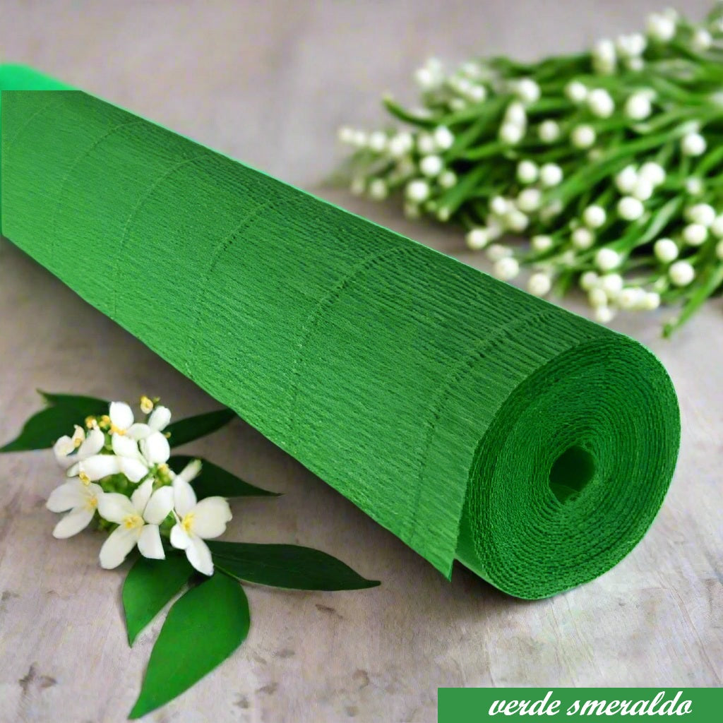 verde smeraldo carta crespata pesante 180 g prima qualità italiana uso creare natale composizioni fiori grandi giganti centrotavola ghirlande floreali lavoretti facili creativi bambini pasquali foglie mughetti bianchi