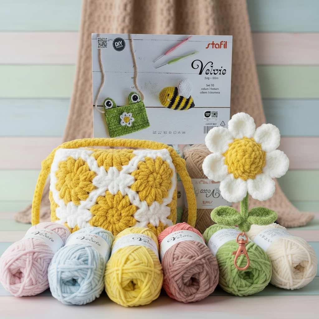 velvie stafil 25 g filato ciniglia uncinetto filo sottile per amigurumi piantina margherita borsetta fiore idea ape e rana pochette, rosa azzurro senape giallo verde chiaro bianco