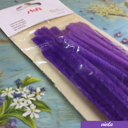 fili di ciniglia viola uso creare lavoretti pasquali bambini braccia angioletti bamboline lettere alfabeto scritte scovolini decorativi bastoncini ferro animato modellabili anima metallo arts craft per creare rami di lavanda violette fiorellini bomboniere