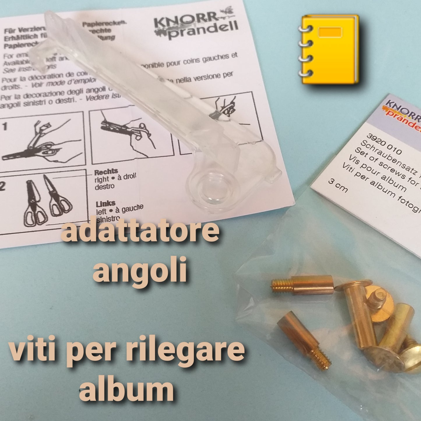 accessori interni cartonaggio album scrapbooking fotografie viti per rilegare e adattatore per angoli