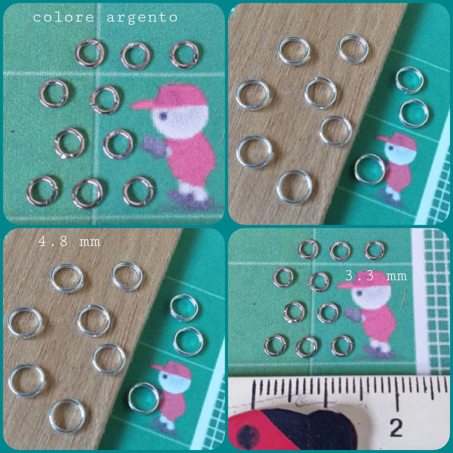anellini 4.8 e 3.3 mm apribili non saldati colore argento componenti hobby creazione gioielli di bigiotteria uso per bijoux collane bracciali orecchini portachiavi